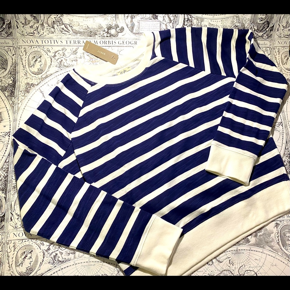 NWT J Crew vintage fleece navy ivory stripe sweatshirt